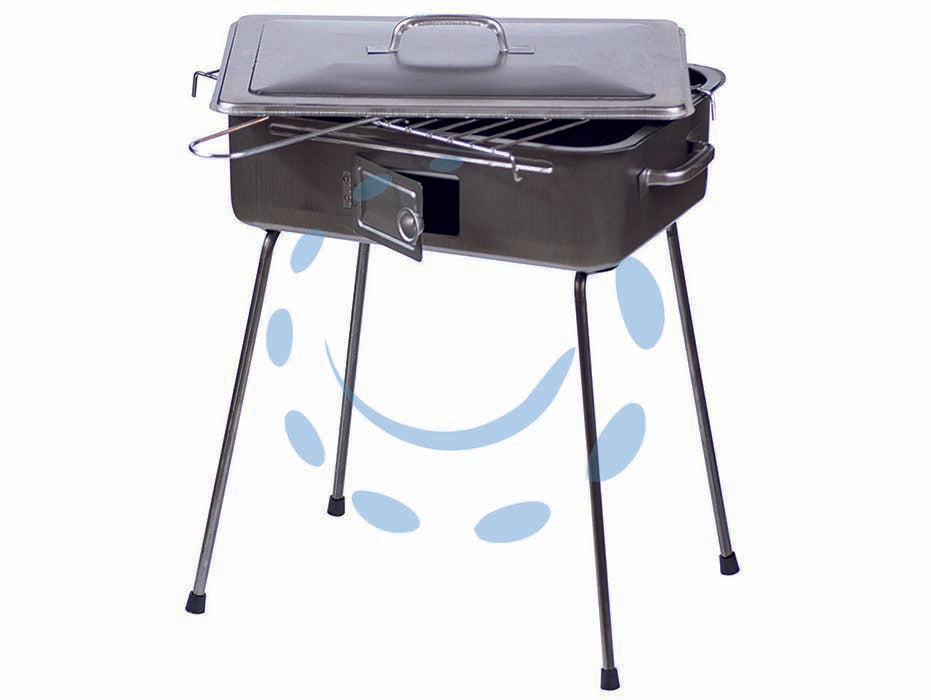 Barbecue fornacella grande - cm.37x27x55h. - griglia e coperchio in acciaio cromato, gambe richiudibili, sportello per rimozione cenere