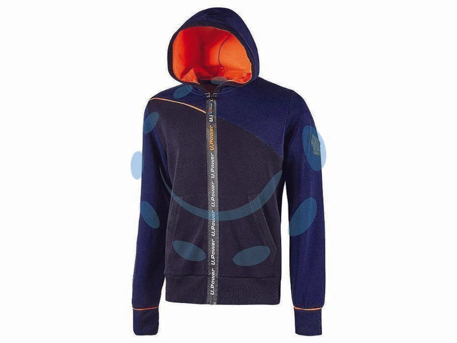 Felpa jupiter deep blue - tg.L - felpa full zip con cappuccio regolabile chiusura con zip centrale impermeabile e serigrafia 'U-Power' tasche applicate con in...