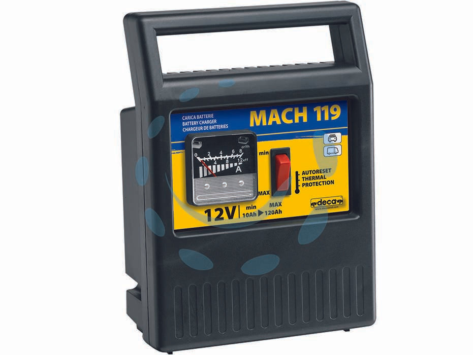 Caricabatteria portatili mach 119 12v 10-120ah - alimentazione 230V, potenza 110W, tensione di carica 12V, corrente di carica efficace 9A, capacità batteria 10/120Ah min/max,...