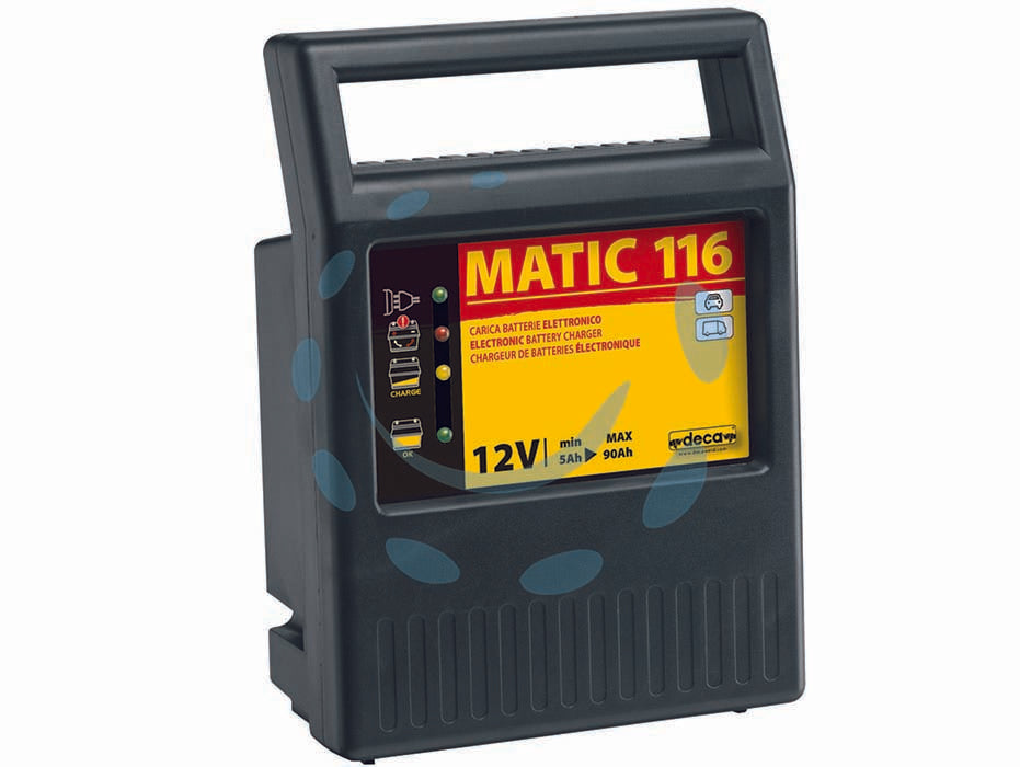 Caricabatteria elettronico matic 116 12v - alimentazione 230V, potenza 80W, tensione di carica 12V, corrente di carica efficace 6A, capacità batteria 5/90Ah min/max, ti...