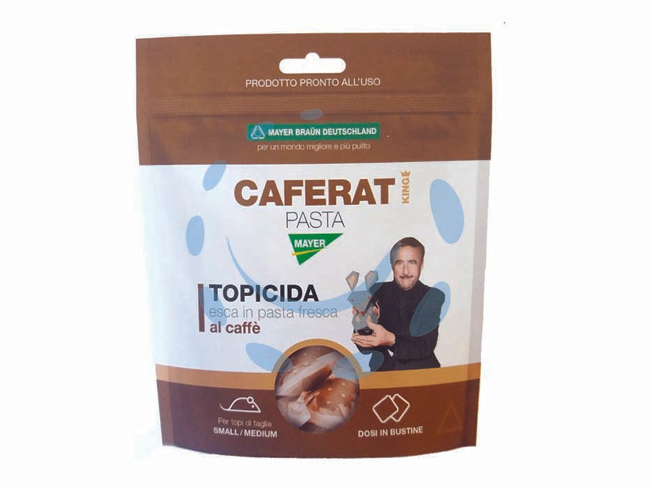 Topicida caferat pasta king - gr.150 in busta - è un’esca in pasta fresca pronta all’uso a base di Brodifacoum, efficace per il controllo di topi e ratti di ogni specie e mo...