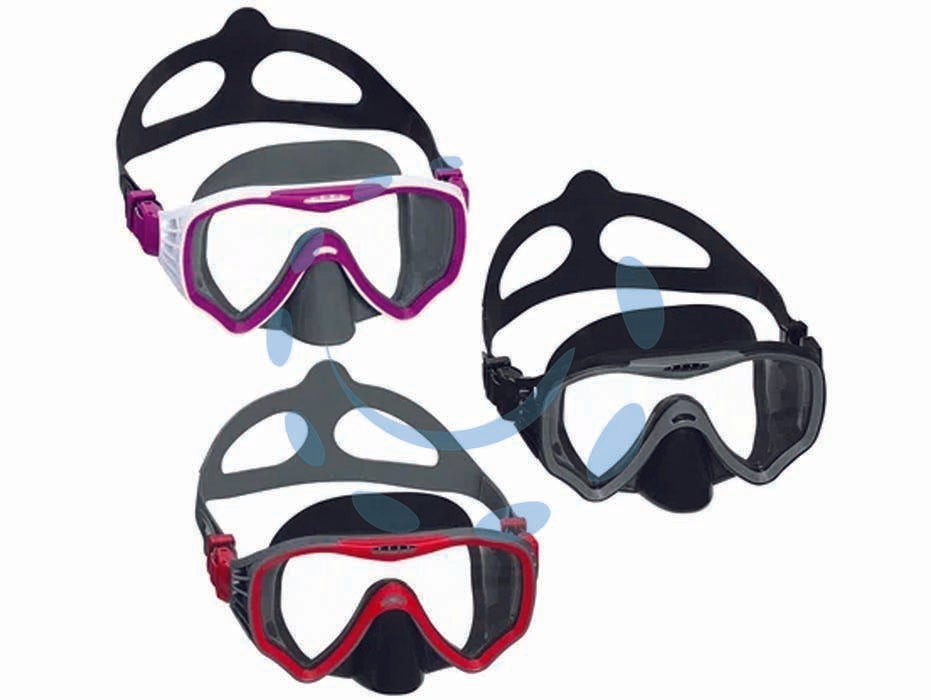 Maschera mare crusader pro +14 anni - (art.22074) - Protezione Uv Lenti In Policarbonato Temperato, 3 Colori Assortiti: nero, grigio e fucsia, girgio e nero, grigio, nero e ross...