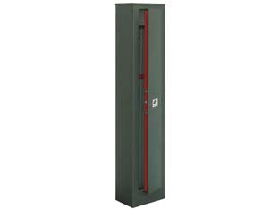 Armadio portafucili 5 posti con tesoretto - mm.308x208x1480h. peso kg.36,6 (S5001T) - struttura in acciaio, spessore mm.3, fori di ancoraggio a muro e a pavimento: 4 sulla schiena e 2 sul fondo, armadio con serr...