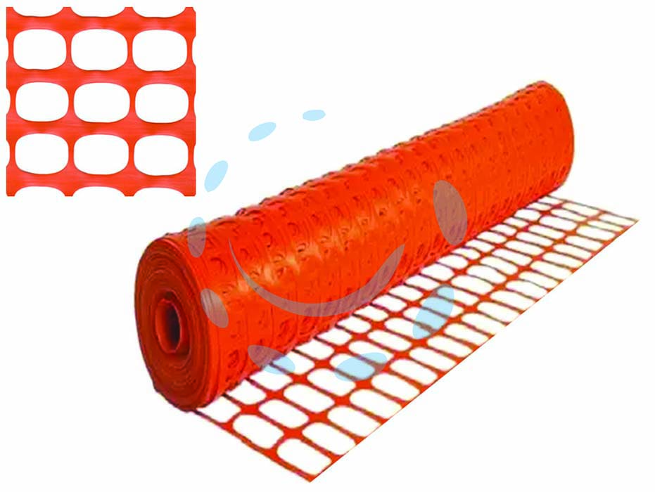 Rete in plastica per cantieri area cantiere - cm. 100h. - maglia ovoidale mm.45x40 in plastica colore arancio, per recinzione di aree di lavoro, scavi cantieri ecc., lunghezza rotolo ...