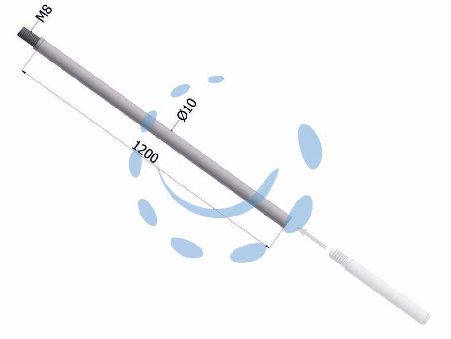 Asta filettata per serratura 5803 - (5803XZB1008) - attacco M8, per art.2102, 2103, 2152, 2153, 2172, 2173, puntale non incluso, gr.321