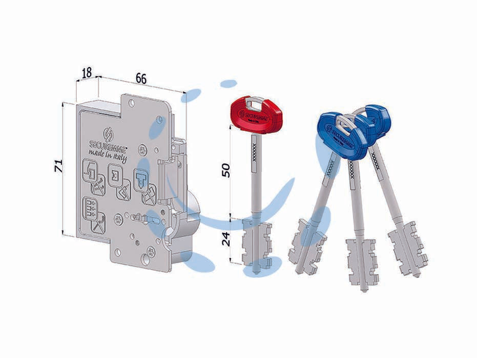 Cuore di ricambio doppia mappa per porte blindate 25s - DX (25SXDZBXXXXXS56) - cuore di ricambio doppia mappa con brevetti contro la manipolazione e chiave protetta, 4 mandate, corsa mm.40, 6 leve, fissag...