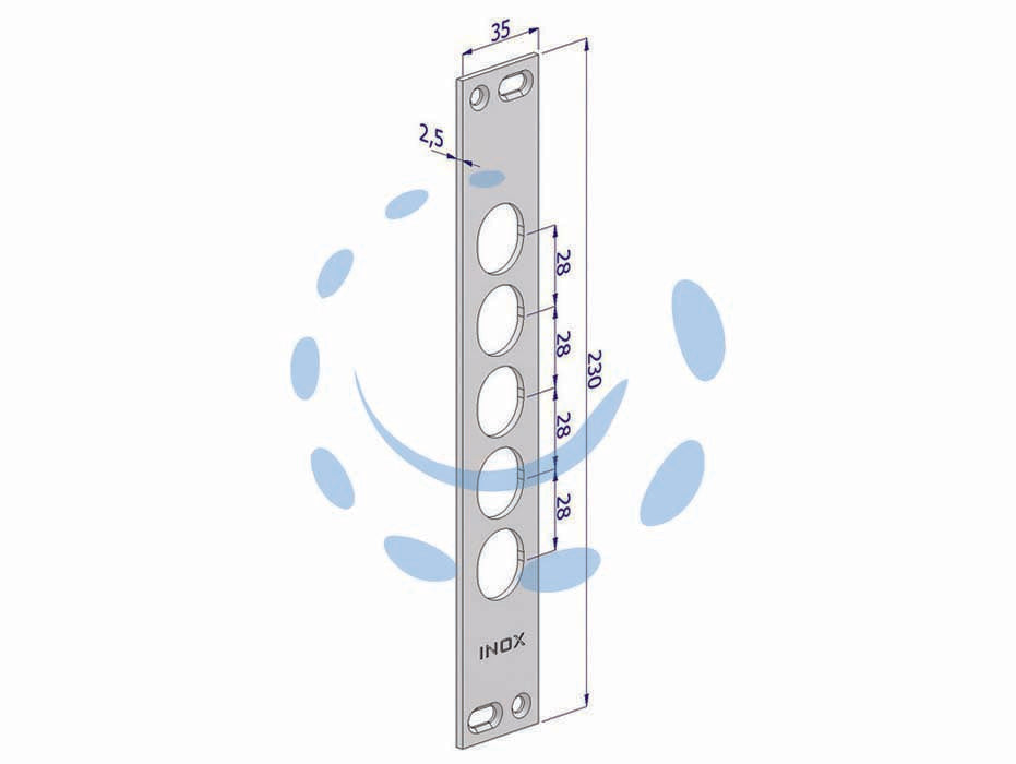 Contropiastra p/serrature porte blindate in acciaio inox int.28 cp2500 - (CP2500XAI28) - in acciaio inox, adatta per serrature per porte blindate art.250, 251, 261, 265, 270, mm.35x230x3