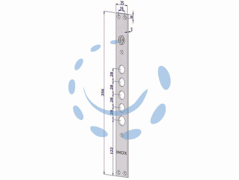 Frontale p/serrature porte blindate in acciaio inox int.28 fr2500 - (FR2500XAI28) - in acciaio inox, adatto per serrature per porte blindate art.250, 260, 265, 270, mm.35x356x3