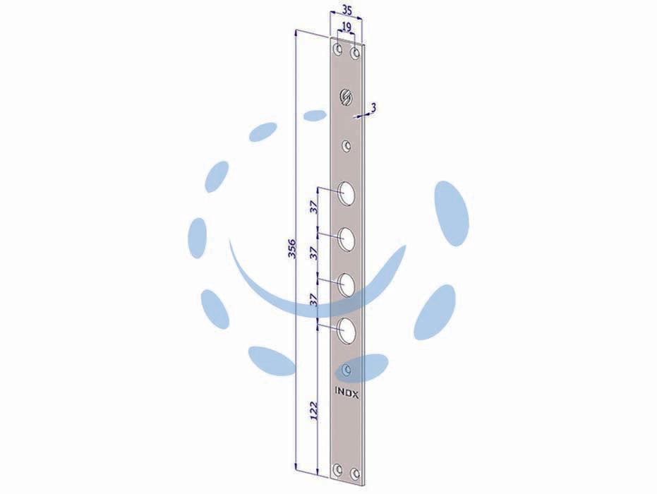 Frontale p/serrature porte blindate in acciaio inox int.37 fr2500 - (FR2500XAI37) - in acciaio inox, adatto per serrature per porte blindate art.250, 260, 265, 270, mm.35x356x3