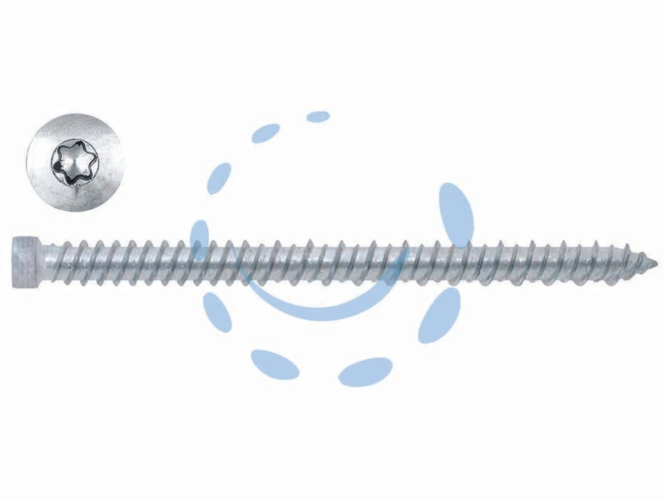 Viti per calcestruzzo testa cilindrica torx zincata bianca - ø mm.7,5x122 - interamente filettata vite per calcestruzzo, in acciaio zincata bianca, testa cilindrica, impronta Torx T30