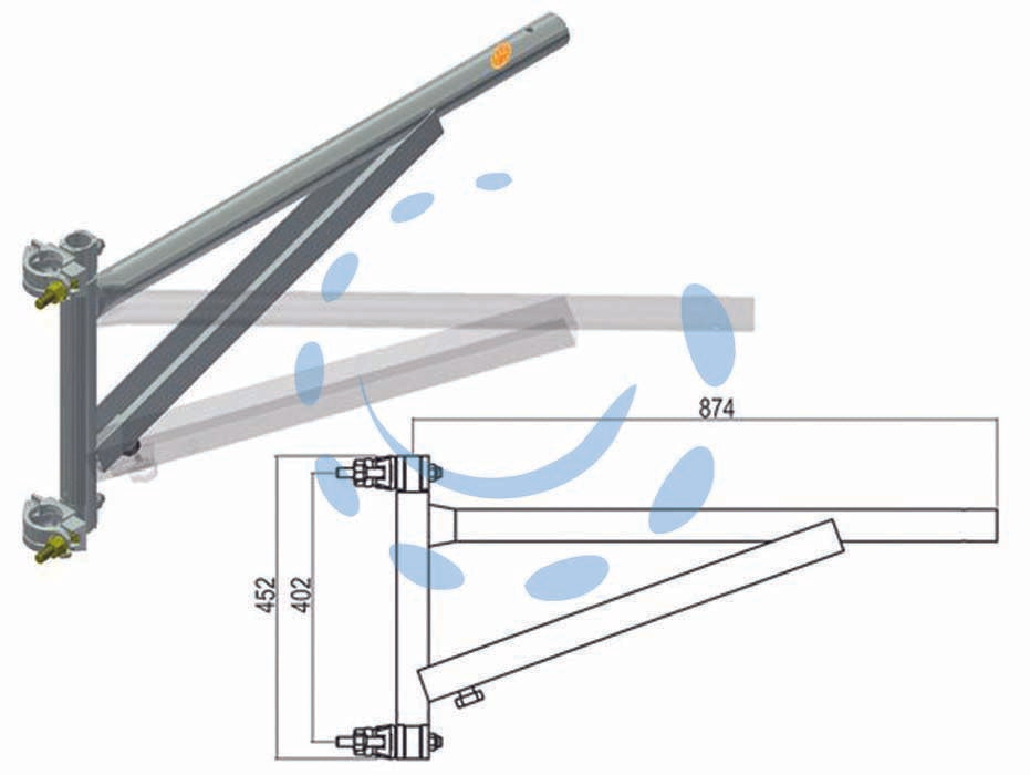 Braccio a palo per carrucola di sicurezza kg.150 - mm.874x452 - portata kg.150, peso della mensola kg.7,80, zincata, Direttiva 2006/42/CE