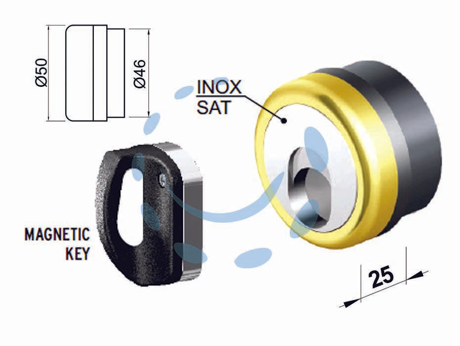 Defender magnetico mag monolito mr500 - mm.69X85X25h. compatibile con serrature Cipierre - in acciaio ottonato, dotato di 3 chiavi, bocchetta in acciaio inox, bocchetta KT5238-9 (non inclusa)