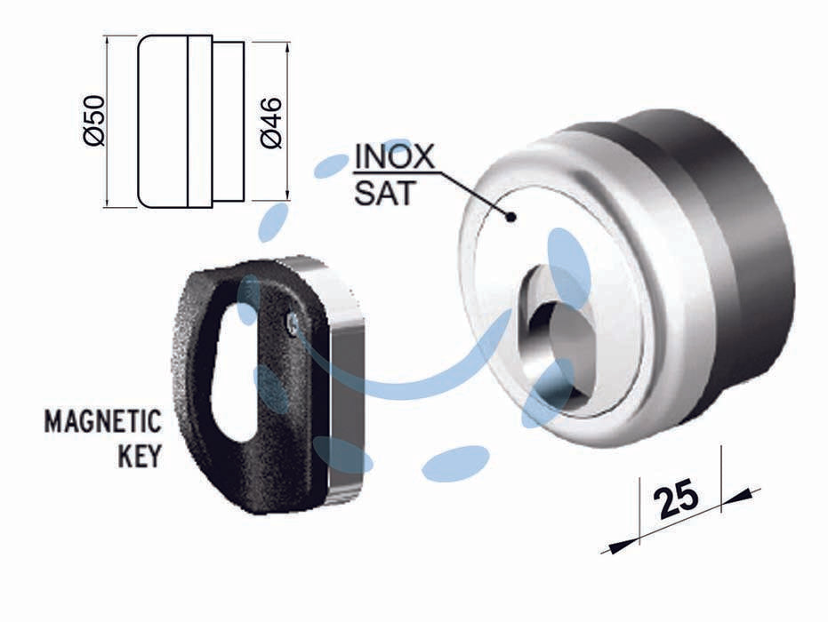 Defender magnetico mag monolito antiacido mr500 - mm.69X85X25h. compatibile con serrature Cipierre - in acciaio cromato satinato, dotato di 3 chiavi magnetiche, bocchetta in acciaio inox, bocchetta KT5238-9 (non inclusa)