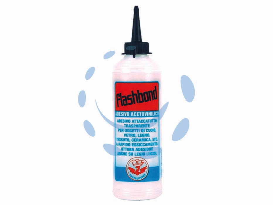 Colla acetovinilica super traparente flashbond - ml.500 - adesivo acetovinilico a solvente universale super trasparente a presa rapida, idoneo per l'incollaggio di varia natura di mat...