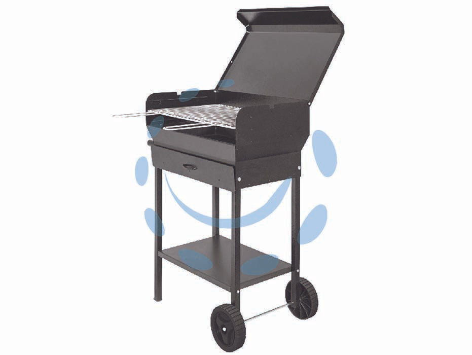 Barbecue rettangolare a carbonella doriano con ruote - griglia cm.47,5x37 - struttura realizzata in acciaio verniciato nero, spessore mm.1,20, griglia in acciaio cromato doppio spessore certificata per...