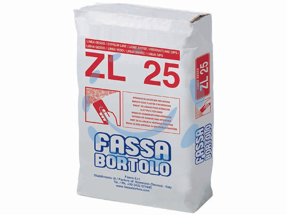 Fassa zl25 intonaco di lisciatura a base gesso in polvere - kg.5 in sacco - intonaco secco composto da calce idrata, gesso, farina di roccia ed additivi specifici per migliorare la lavorazione e l'ades...