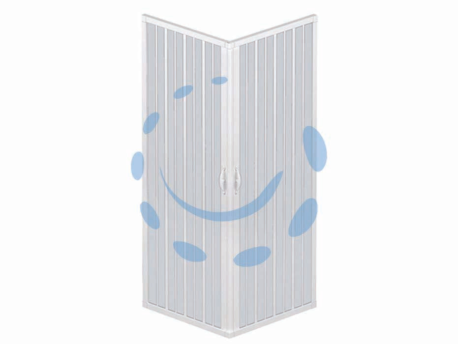 Box doccia luna ad angolo 2 porte estensibile in pvc - cm.minimo70/80x minimo110/120x185h - linea lux, riducibile attraverso il taglio del binario di scorrimento