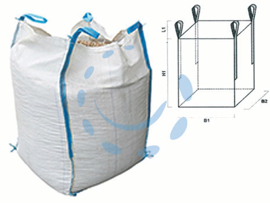 Saccone in polipropilene fondo chiuso e bocca aperta - cm.90x90x120 - portata kg.1500 - in tessuto non laminato altamente resistente, adatto per il trasporto e lo stoccaggio di grosse quantità di prodotti solidi d...