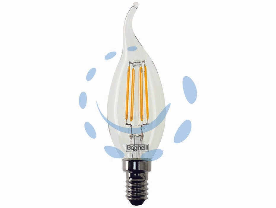 Lampada filo led colpo di vento zafiro e14 - 4W- 2700°K calda - 470 lm - mm.35x122h - 220-240V lampada filo led 320°, durata media 15.000 ore, testata per 27.500 accensioni, accensione istantenea, corpo completa...