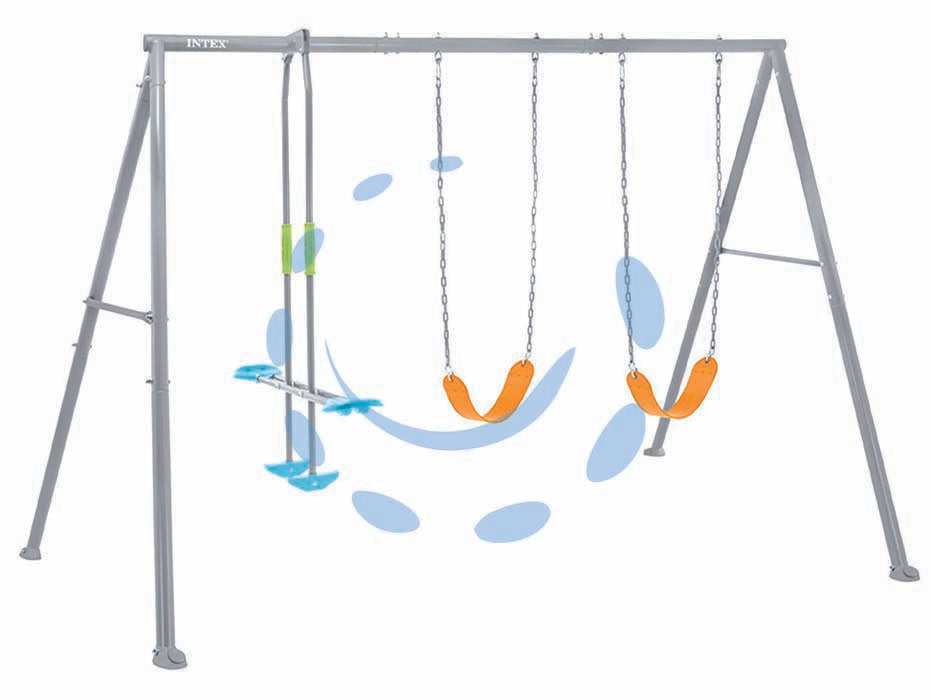 Altalena per bambini 3 giochi 3-10 anni  cm.343x254x211h. - cm.343x254x211h. - peso kg.37 (44122) - 2 altalene con seduta flessibile e catena aggiustabile in altezza, 1 altalena glinder con ancore ai piedi per maggiore stabil...