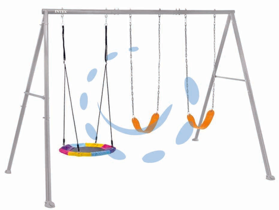 Altalena per bambini 3 giochi 3-10 anni cm.343x235x200h. - cm.343x235x200h.- peso kg.31,2 (44134) - 2 altalene con seduta flessibile e catena aggiustabile in altezza, 1 altalena con piattino ottagonale, capacità di supporto f...