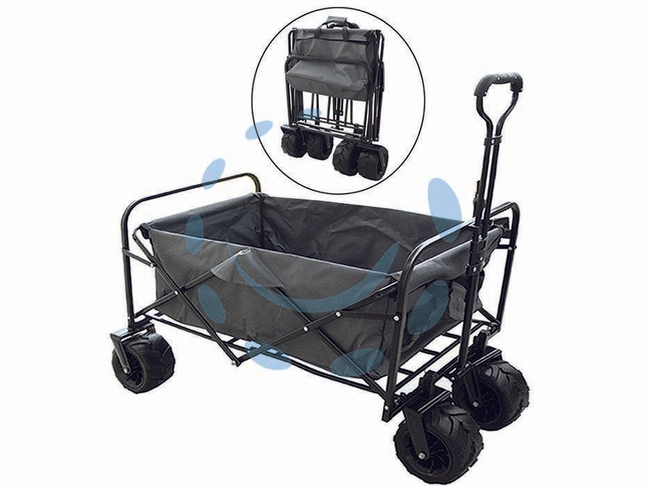 Carrello pieghevole portatile estendibile multiuso - aperto cm.90x60x78/97h. - chiuso cm.62x17x80h. - adatto per campeggio, pesca, shopping e trasporto, tessuto 600D Oxford, manico richiudibile, con ruote carro armato, colore g...