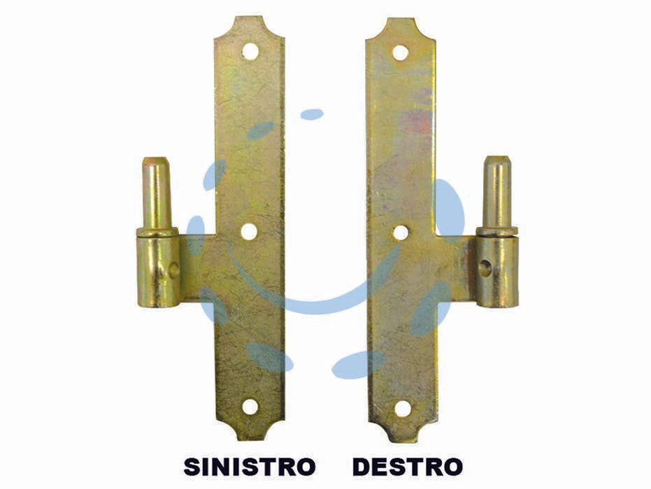 Cardine a legno per bandella su lama a filo - mm.180X30 SX interasse mm.54 - in acciaio tropicalizzato, perno fisso ø mm.12