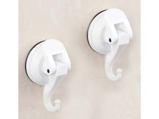 Gancio bagno clip 2 pz. - mm.46x31x75 - colore bianco - in abs attacco con ventosa