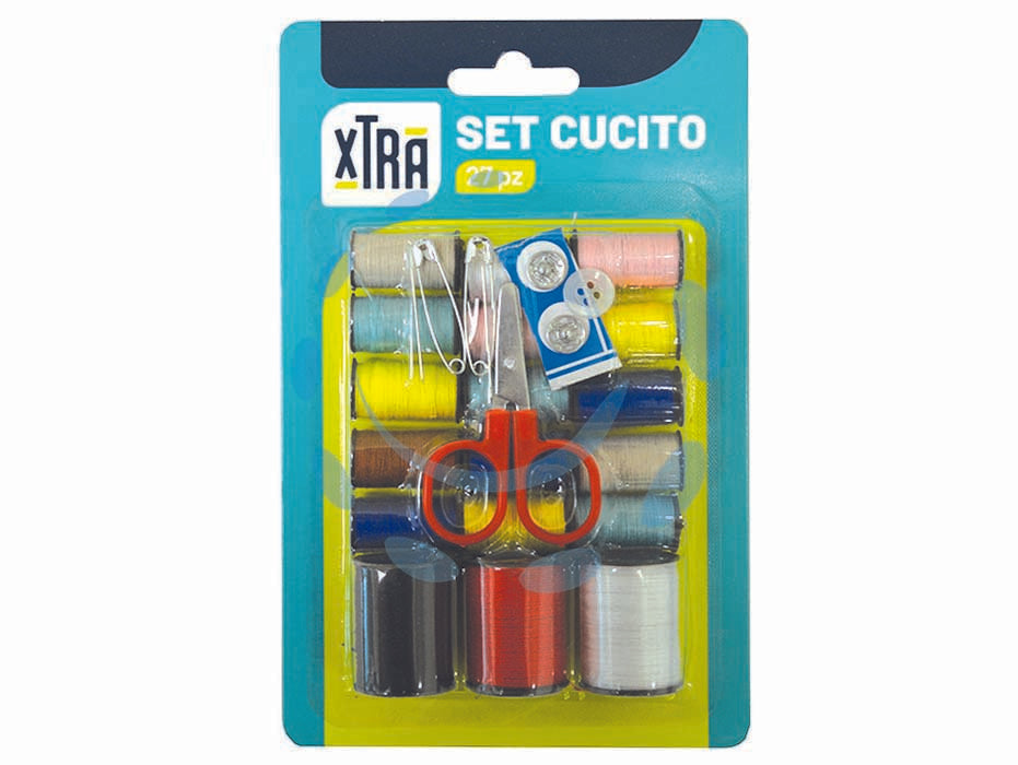 Set cucito 27 pezzi - con all'interno: forbice, cucirini cotone e aghi