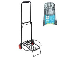 Carrello bagagli acciaio portos - cm.31x38,5x86h. - pieghevole, aletta antiribaltamento, ruote gomma+PP mm.90, impugnatura PP, struttura in acciaio, ganci elastici inclusi