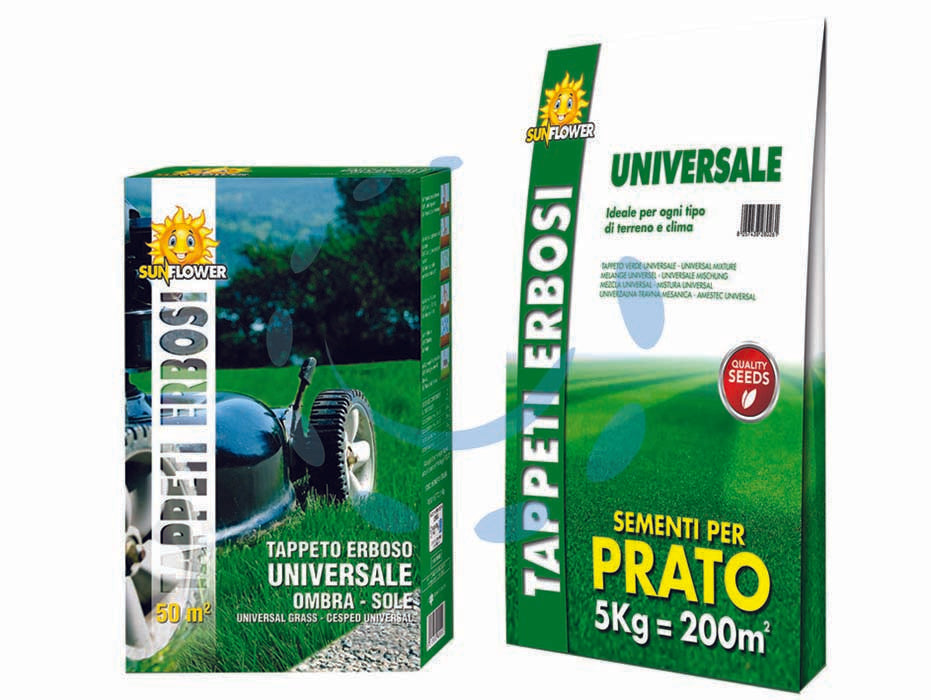 Semi prato universale - kg.5 per mq.200 di prato - miscuglio di sementi per tappeti erbosi di tipo universale, grande adattabilità alle diverse situazioni sia di terreno che di...