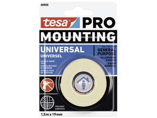 Nastro biadesivo mounting pro universale - mm.19h. in rotoli da mt.1,5 - in blister, adesivo forte colore bianco per il fissaggio di oggetti leggeri, garantisce una tenuta di lunga durata ed un fiss...