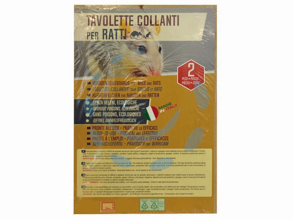 Colla per topi su tavoletta - MINI, busta con 2 tavolette adesive da cm.14x19 - tavoletta collante in fibra di legno per combattere le infestazioni di roditori senza l'uso di esche rodenticide, collante ar...