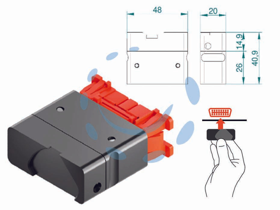 Protezione magnetica obd universale mg-obdunlfn - mm.48x20x40,9 - sistema di protezione magnetico per bloccare l'accesso alla presa OBD nell'auto, alluminio verniciato nero