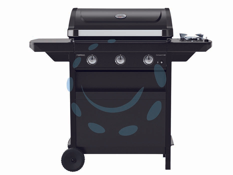 Barbecue gas 3 fuochi + fornello cm.61x35 compact 3ls - bracere cm.61x35 - misure cm.108x53x108h., potenza 7,5+2,1 kw, consumo gas 546+153 g/h, accensione piezo , coperchio forno in acciaio con indica...