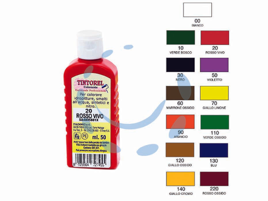 Colorante universale concentrato tintorel N.20 ml.50 rosso vivo - colorante universale concentrato professionale, ideale per colorare, mediante mescolazione, idropitture decorative a base di ...