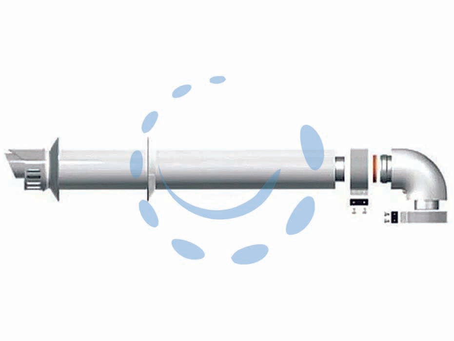 Kit scarico coassiale per caldaia - ø mm.60/100 - per scarico fumi caldaia, con partenza orizzontale, completo di curva a 90° e terminale di scarico per parete, fascette, guar...