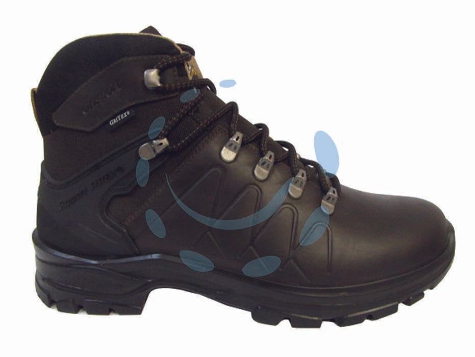 Scarpa da trekking alta 14502 - n°43 - tomaia: pekos 2,0/2,2 marrone. pelle ingrassata di bufalo tecnic nero sul collarino. tessuto sintetico testa di moro sul soff...