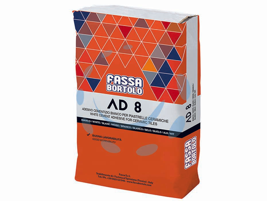 Fassa colla per piastrelle bianca in polvere  ad 8 - kg.5 in sacco - adesivo cementizio monocomponente premiscelato in polvere composto da cemento Portland, sabbie selezionate ed additivi specif...