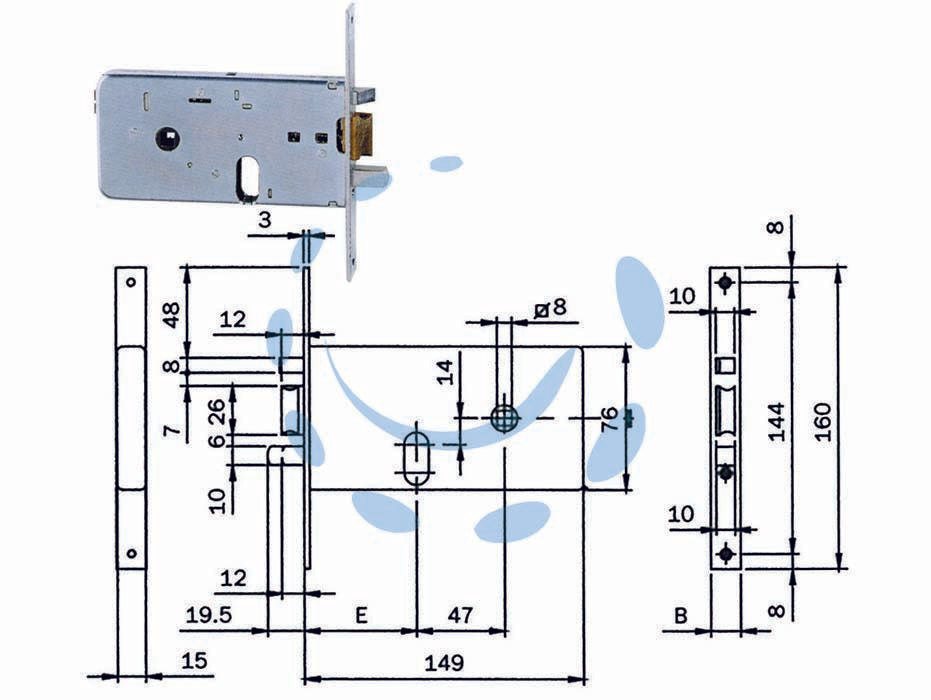 Elettroserratura da infilare per fasce mm.76 h 550 - mm.60, frontale mm.16 (5506010) - scatola e frontale in acciaio zincato, scrocco autobloccante con pistone di carica separato, tensione 12v AC, scatola mm.76h,...