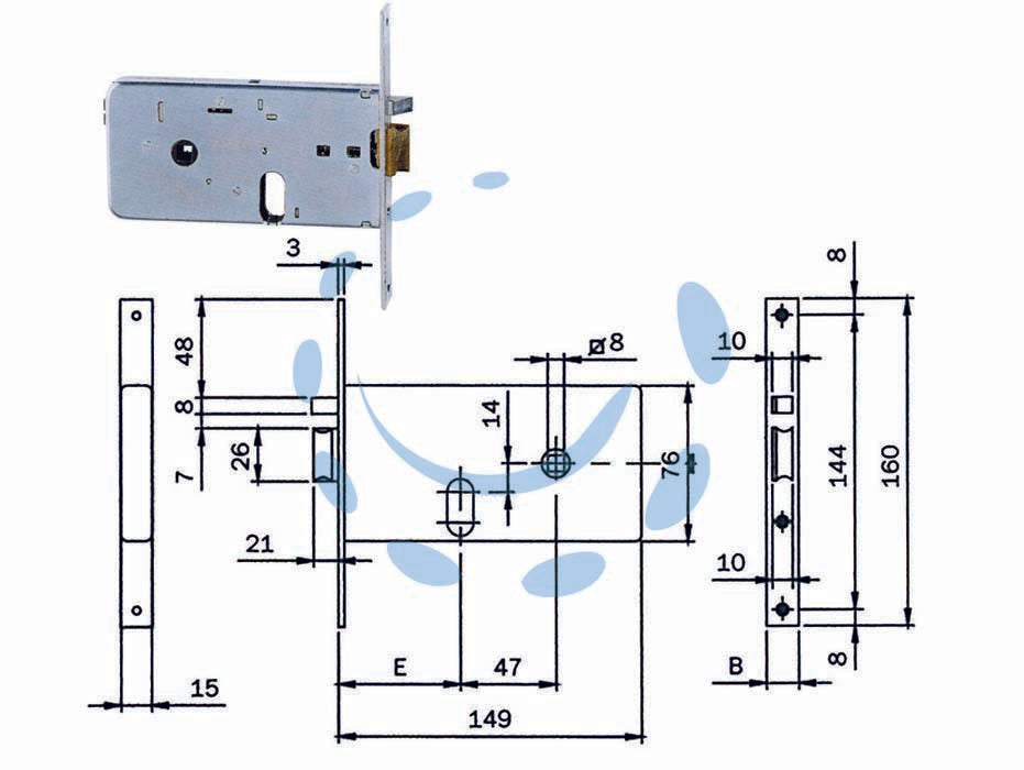 Elettroserratura da infilare per fasce mm.76 h 551 - mm.60, frontale mm.20 (5516020) - scatola e frontale in acciaio zincato, scrocco autobloccante con pistone di carica separato, tensione 12v AC, scatola mm.76h,...