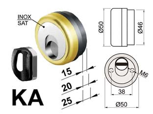 Defender magnetico mag monolito antiacido ka pz.2 mr500 otton. lucido - ø mm.50x25h. compatibile con serrature Cipierre - in acciaio ottonato lucido, in KA, interasse mm.38, dotato di 3 chiavi magnetiche, bocchetta in acciaio inox, bocchetta KT523...