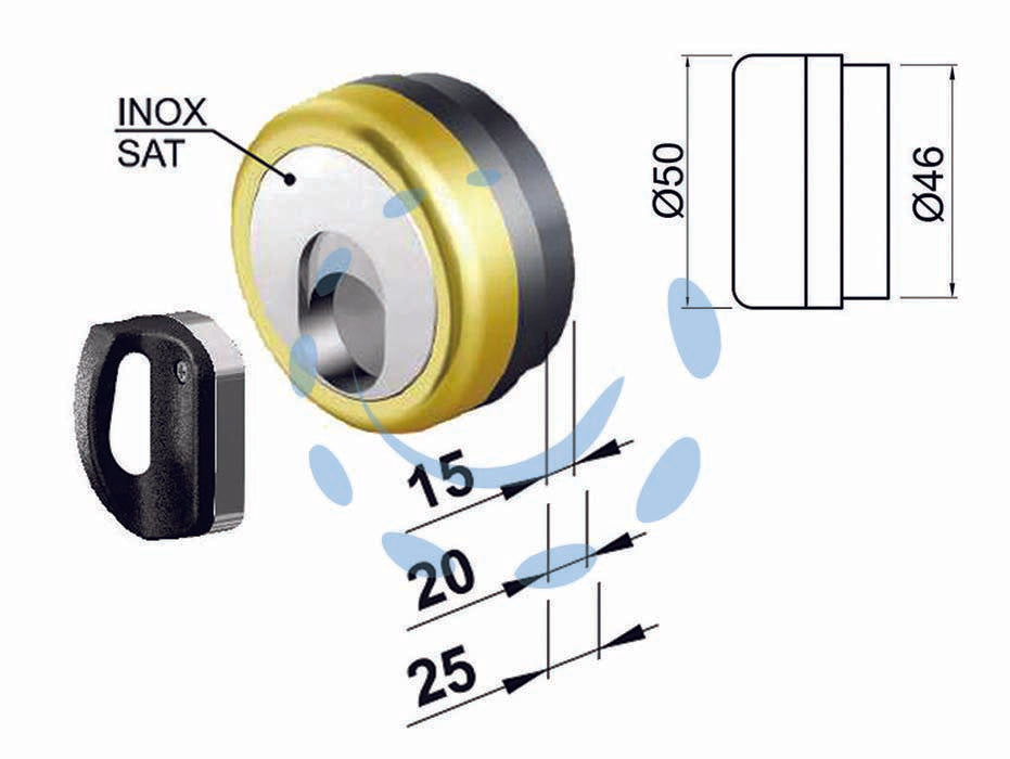 Defender magnetico mag monolito antiacido mr503 - ø mm.50x15h. compatibile con serrature Cipierre - in acciaio ottonato lucido, interasse mm.31, dotato di 3 chiavi magnetiche, bocchetta in acciaio inox, bocchetta KT5238-9-40 ...