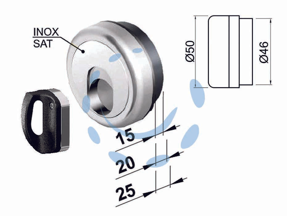 Defender magnetico mag monolito antiacido mr503 - ø mm.50x15h. compatibile con serrature Cipierre - in acciaio cromato satinato, interasse mm.31, dotato di 3 chiavi magnetiche, bocchetta in acciaio inox, bocchetta KT5238-9-40...