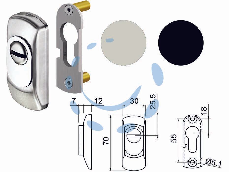 Defender per cilindro sagomato sg15 - mm.70x30x19h. acciaio inox satinato - sistema di protezione del cilindro serratura di porte e infissi, serramenti, grate e inferriate in alluminio o in ferro che s...