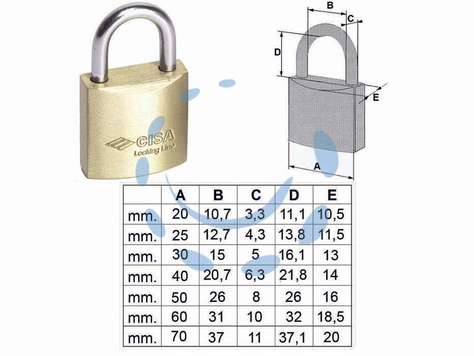 Lucchetto locking line arco normale 20010 - mm.20 (art.20010200) - corpo monoblocco in ottone smerigliato, arco in acciaio carbonitrurato nichelato (escluso mm.20 e 25), doppio sistema di bloc...