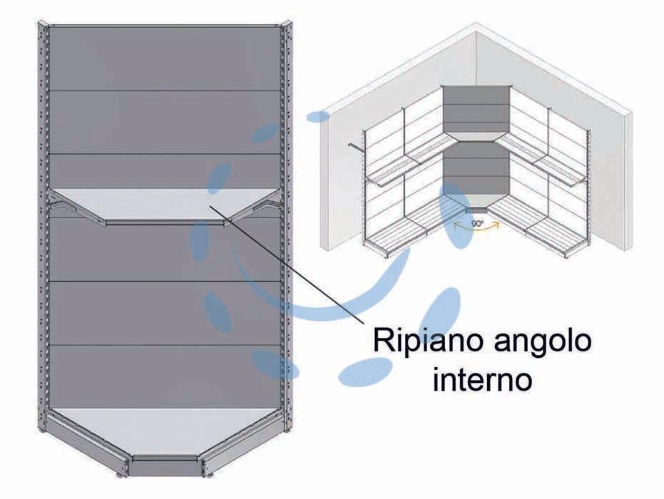 Ripiano in lamiera forato angolo interno verniciato grigio ral 7035 - mm.400 p. - componente per arredamento negozio in acciaio verniciato